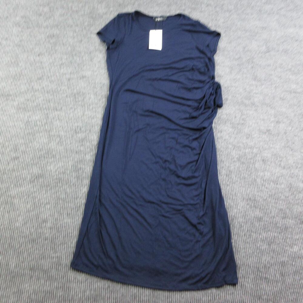 Long Tall Sally LTS Dress Womens 16 Blue T-Shirt Dress Midi Ruched Side Tie NWT